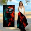 Dinosaur Bath Towel Suitable for Soft Microfiber Beach Pool Towel with Red Black Print, Quick-Dry Absorbent Swimming Accessory