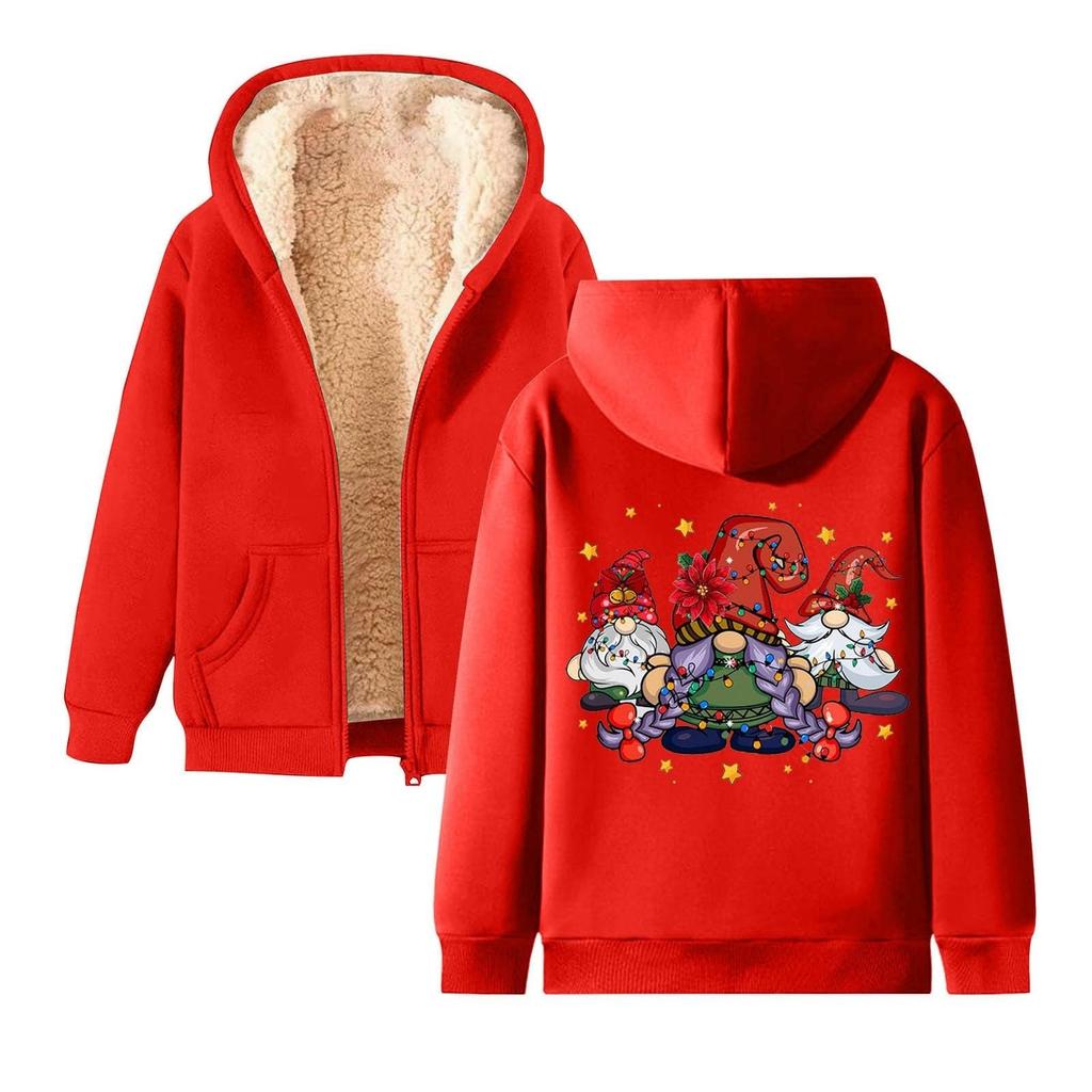 Women's Hooded Plush And Thick Warm Printed Loose Cardigan Jacket