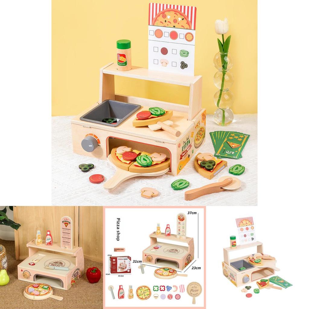 Wooden Simulation Pizza Barbecue Oven Children Toy Set For Imaginative Cooking
