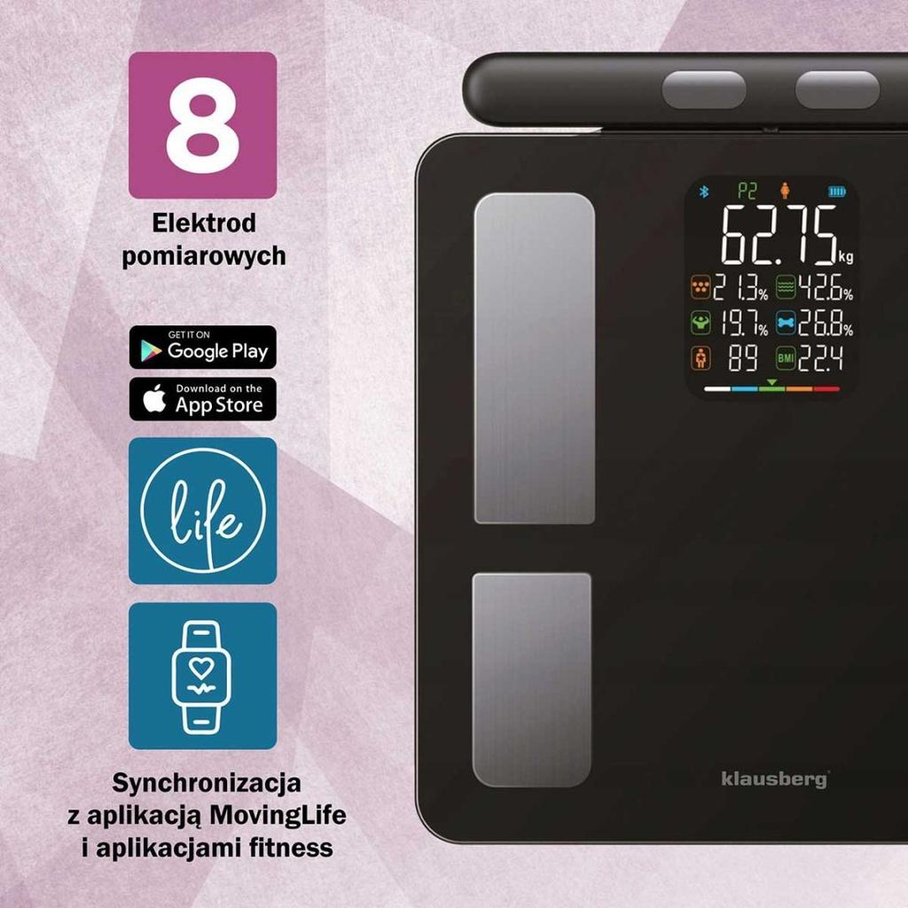 Analityczna waga łazienkowa smart ios android klausberg kb-7856