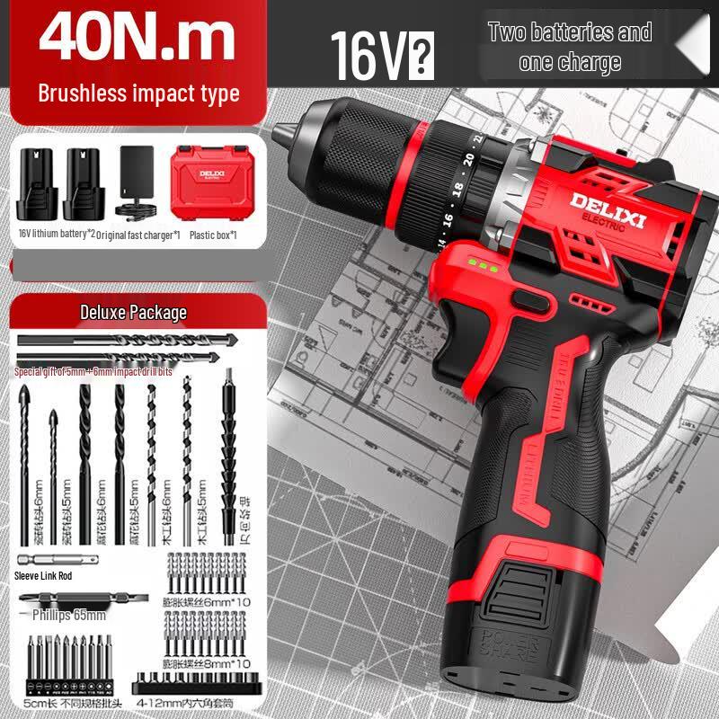 DELIXI Lithium-ion Brushless Cordless Drill/Driver CN Plug (adapter Included)