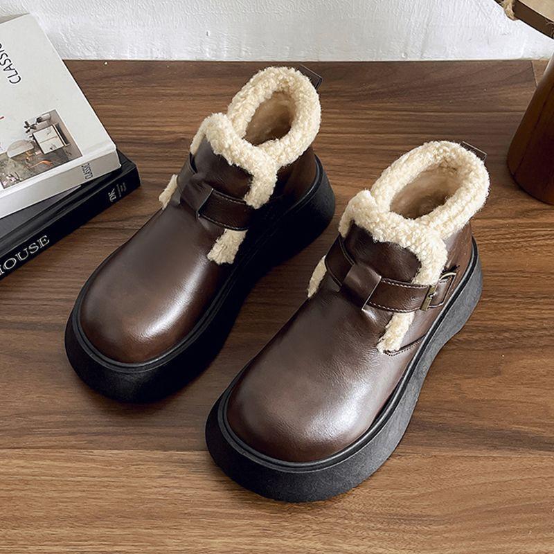 Women's Soft Sole Winter Warm Fur One Snow Boots Padded Lined Ankle Boots Anti-slip Hiking Casual Sports Cotton Boots Martin Boots