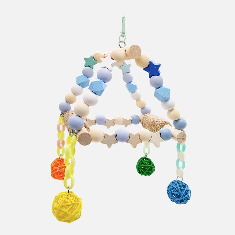 Parrot Swing Stand Colorful Beads Wooden Cage Perch Toys for Pet Parakeet Cockatiel Conure Finch Canary Cockatoo