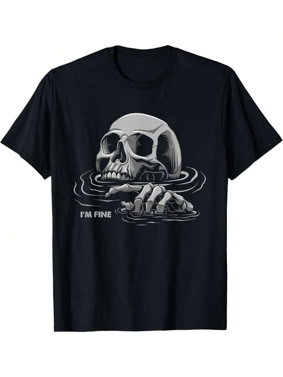 

I m Fine Shirt Goth Halloween Skull Broken Heart Emo Single Unisex T-Shirt S