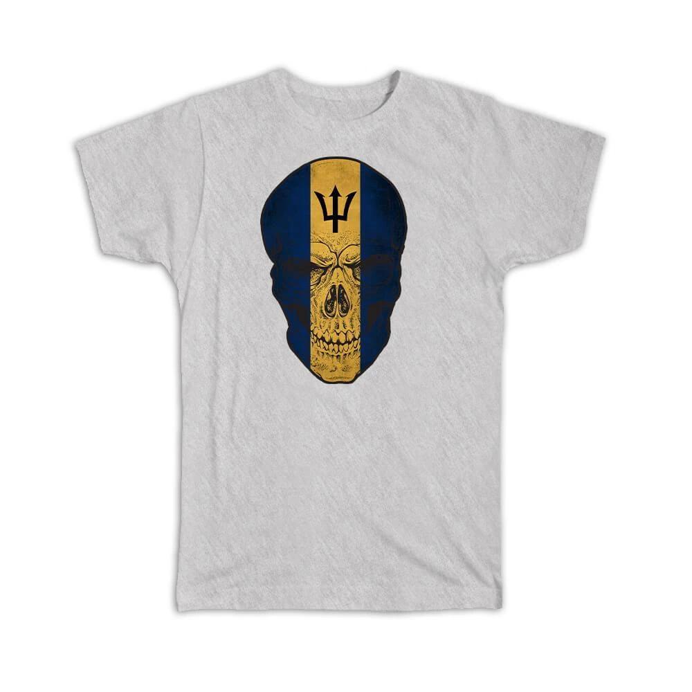 Gift T-Shirt : Barbados Flag Skull Bajan National Colors L