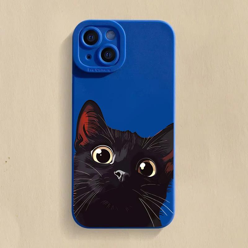 Süßes schwarzes Katzenmuster Silikon Handyhülle Für iPhone 17 Air 16 e 15 14 13 12 11 Pro Max Plus Mini SE Stoßfest Weiche Hülle