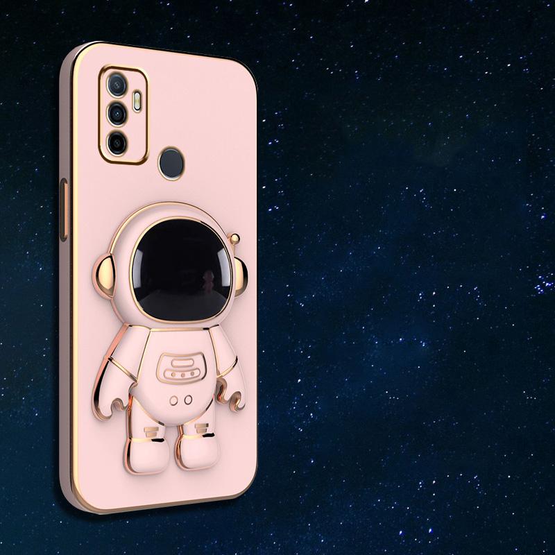 Plating Astronaut Bracket Phone Holder Case For Oppo A32 A53 A33 A5 A9 A8 2020 A72 A54 A55 A73 A83 Coque Soft Back Cover