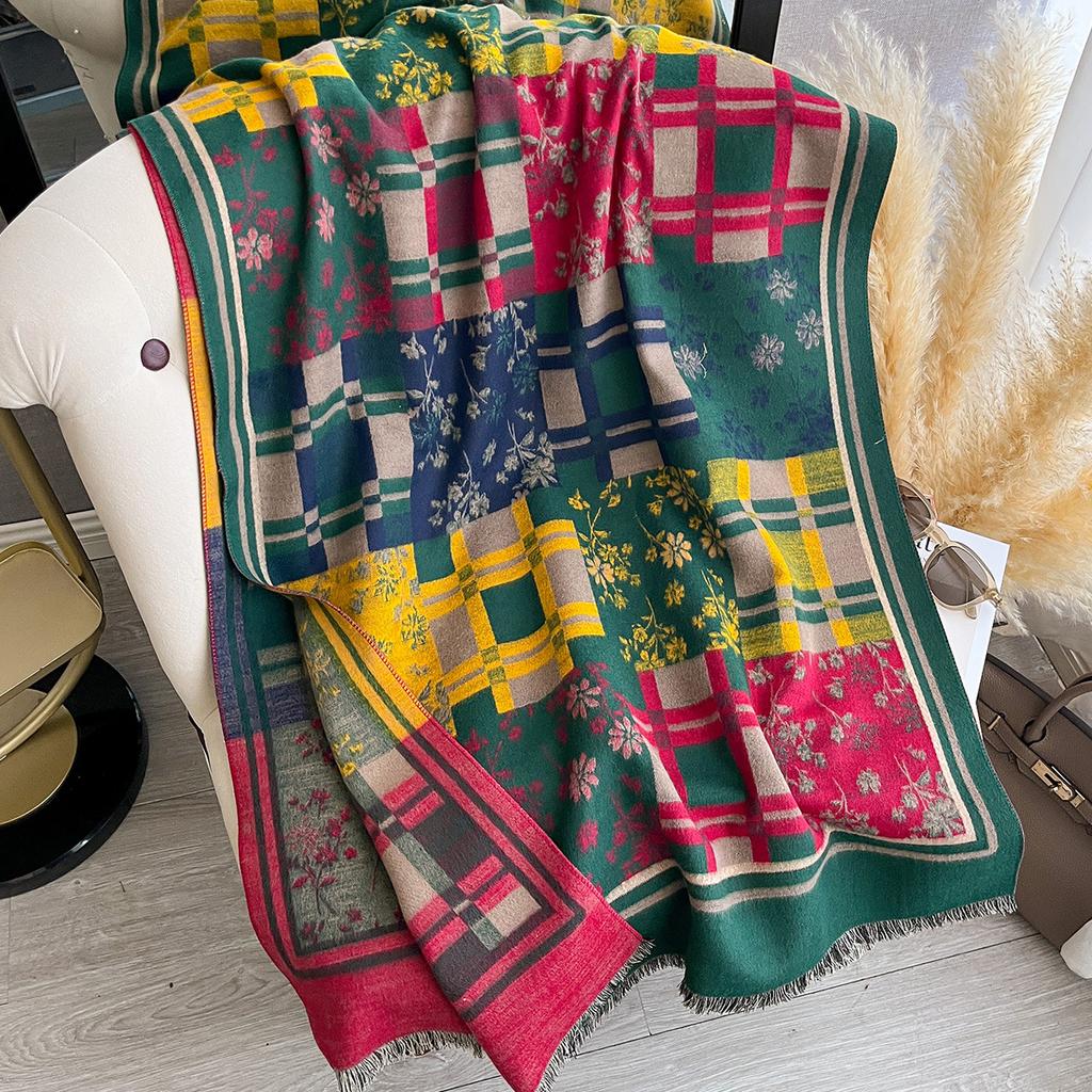 Retro Splicing Plaid With Warm Scarf, Ethnic Style, Versatile Temperament, Shawl Atmosphere, Foreign Style, Student Scarf