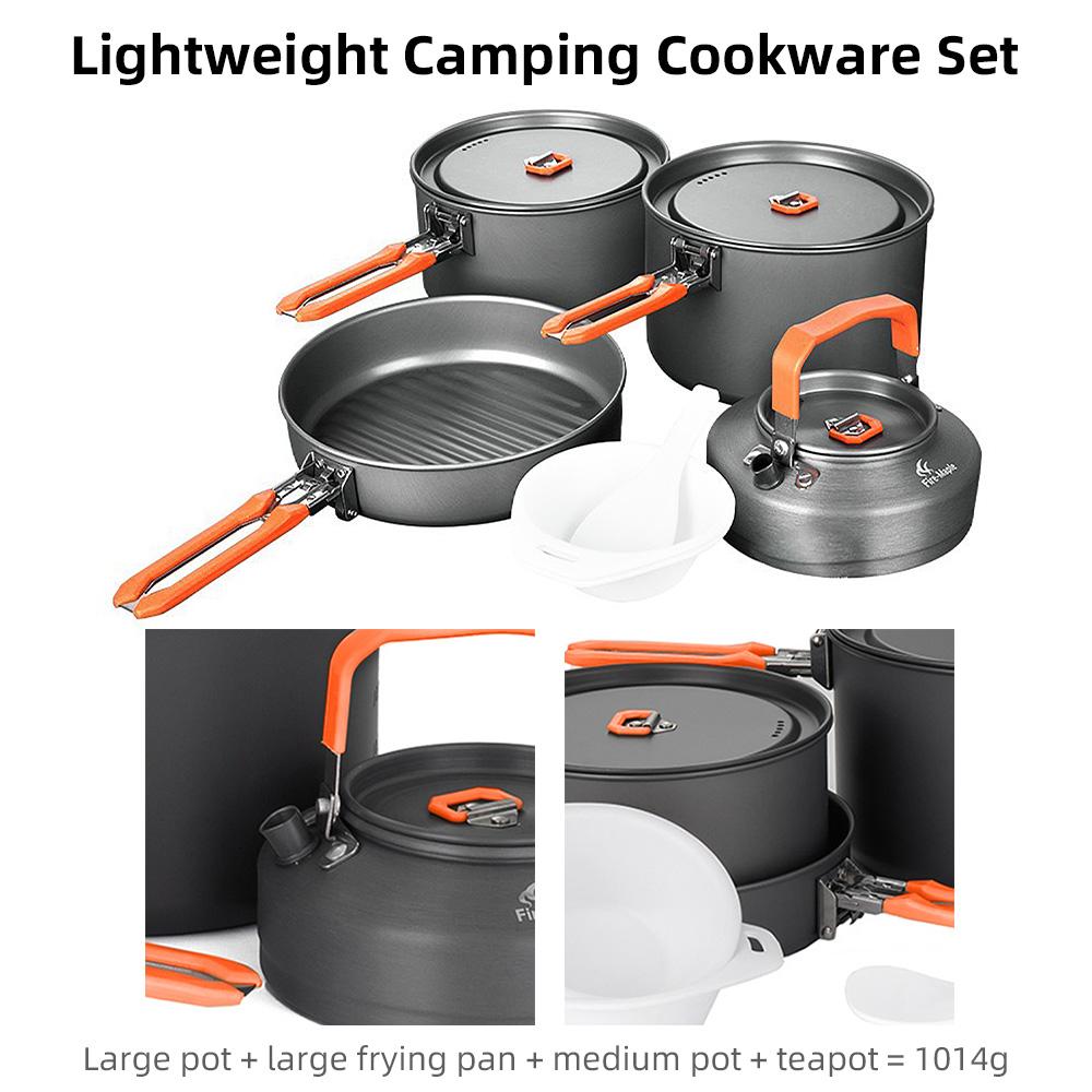 Camping Cookware Kit Outdoor Cookware Set with Frying Pan Kettle Saucepans Spoon Bowl and Scouring Pad
