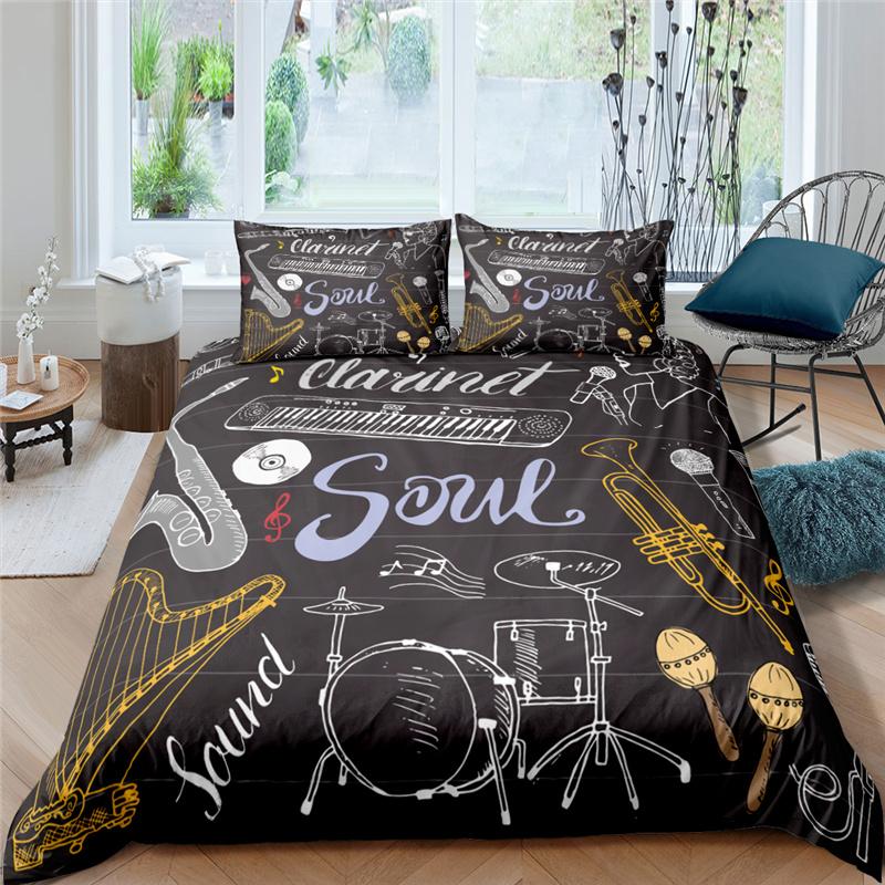 3d Music Notes Guitar Duvet Cover Set For Teens Adults Bedroom Decor 2/3pcs Music Bedding Sets Fashion Hip Hop Comforter Cover