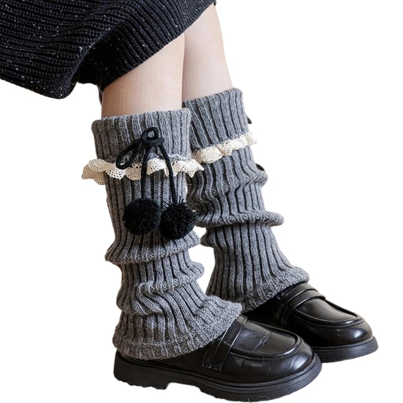 

Лолиты Гетры Вязаные Рукава для Ног Сладкие Мешковатые Манжеты Носки-Кучки на Лодыжках Студенческие Девушки Чехлы для Ног Кружевные Рюши Гетры Os темно-серого