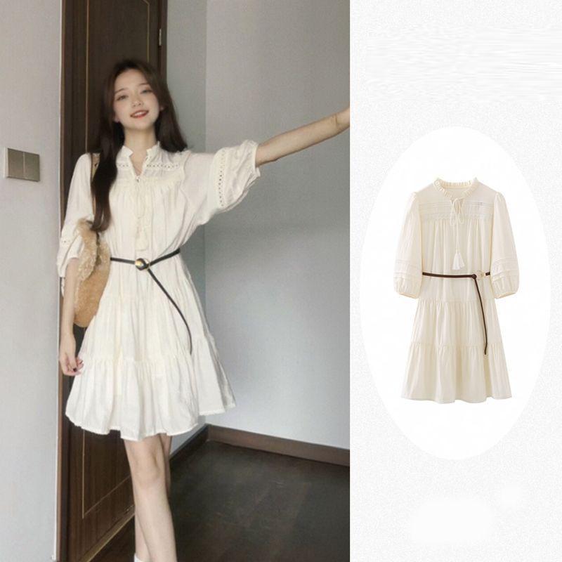 Chic French V-Neck Hollow-Out Summer Dress for Women S [recommended for 80-95 jin]