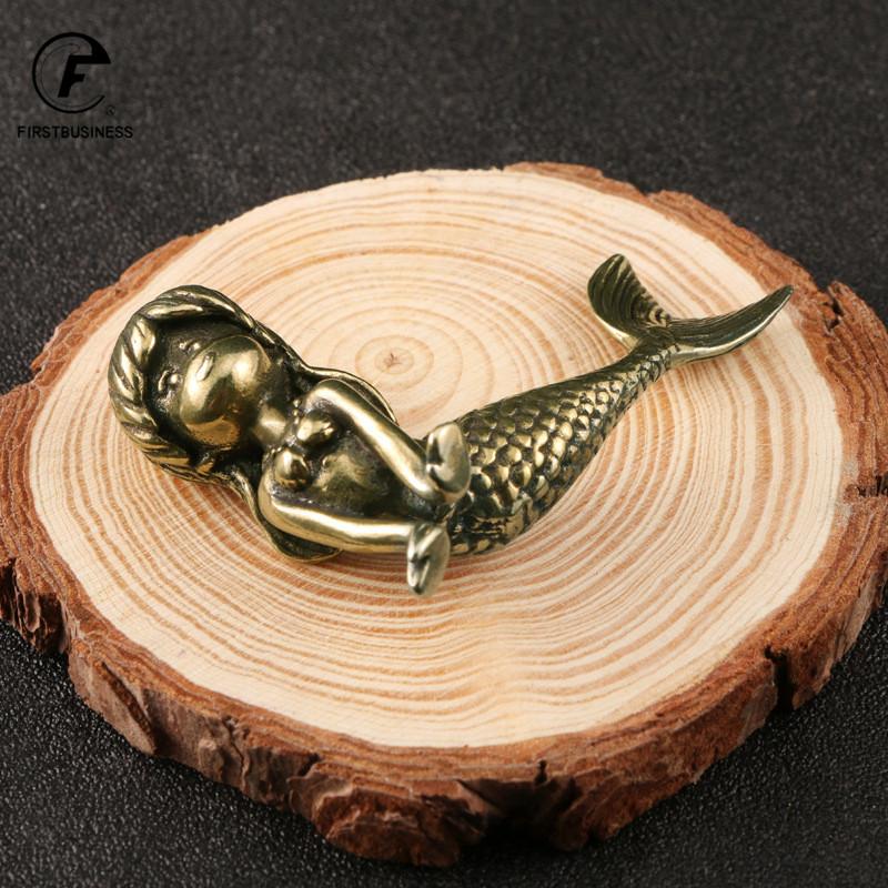 Retro Brass Beautiful Mermaid Princess Figurines Miniatures Desktop Ornament Home Decorations Crafts Accessories Children Gifts