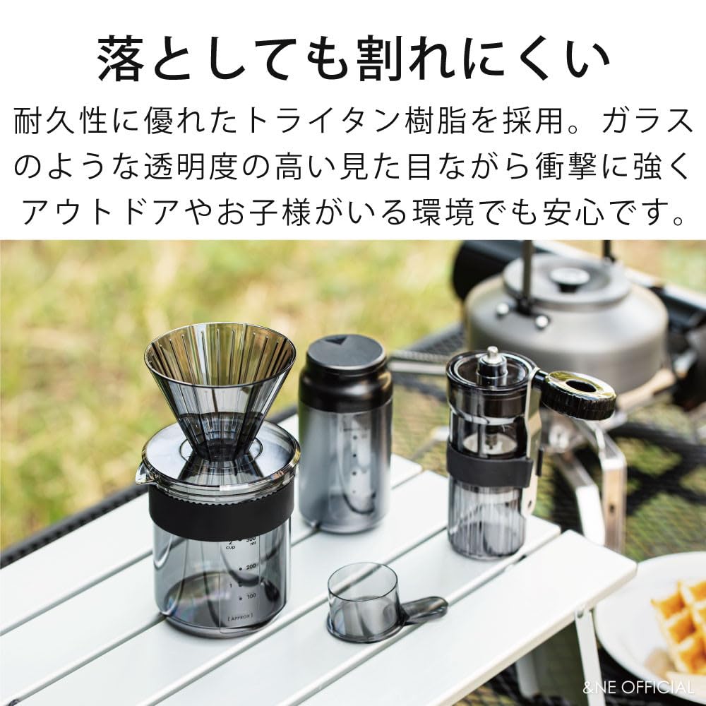 &NE Tritan Dripper & Server, Nikii Cafe, Black, 430ml Capacity, 1-2 Cups, Made in Japan, Coffee Set with Spoon, Portable, Compact, Shatter-Resistant,