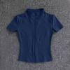 Camiseta de Yoga de Verano con Cremallera para Mujer - Manga Corta, Ajuste Ceñido, Ideal para Correr, Pilates y Fitness