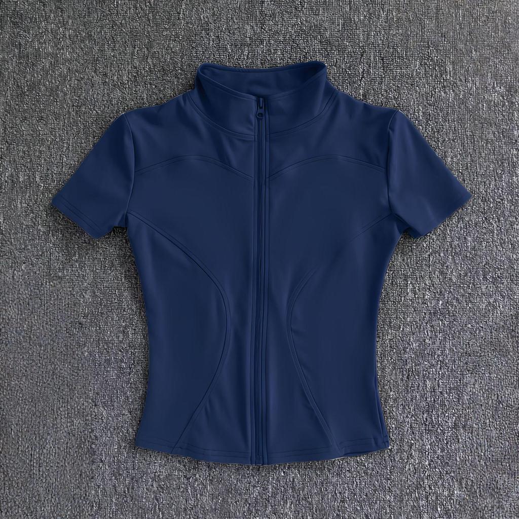 Camiseta de Yoga de Verano con Cremallera para Mujer - Manga Corta, Ajuste Ceñido, Ideal para Correr, Pilates y Fitness