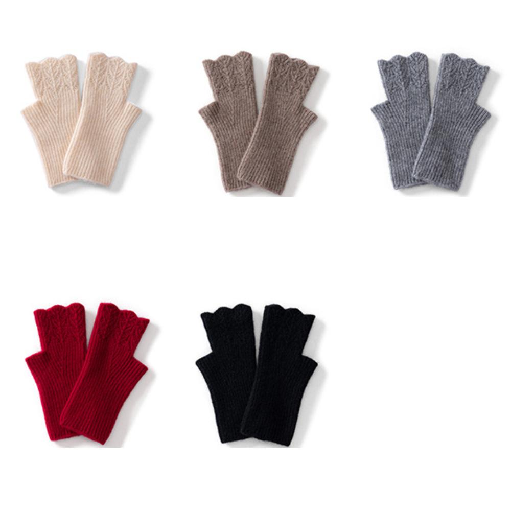 New Trendy Pure Wool Half-finger Gloves Women's Winter Knit Mittens Warm Solid Color Knit Wrist Gloves for Adult