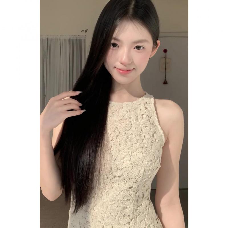 French lace inner dress women's spring design sense small slim fit short waist and hip vest skirt