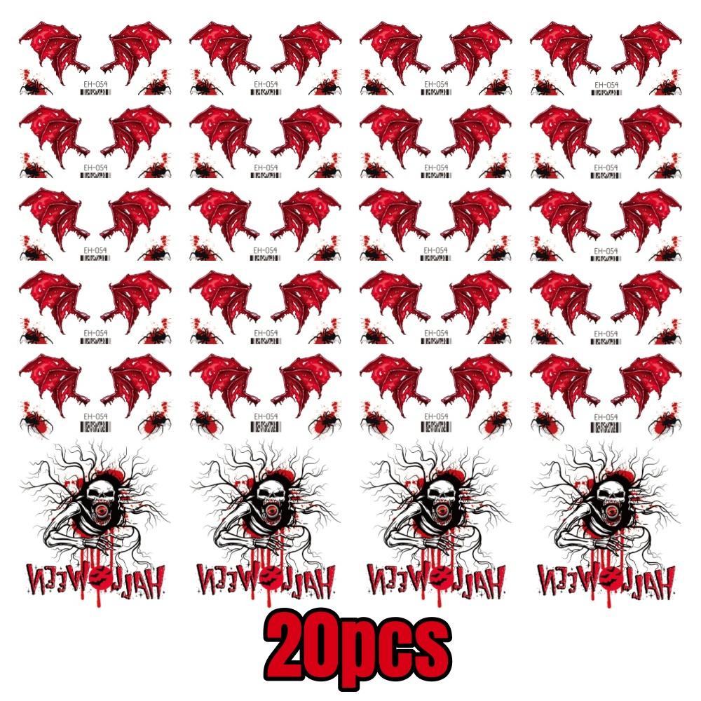 20pcs Realistic Halloween Fake Temporary Tattoos Sticker Wound Stitches Waterproof Stickers Scary Ghosts Prank Body Makeup Decor
