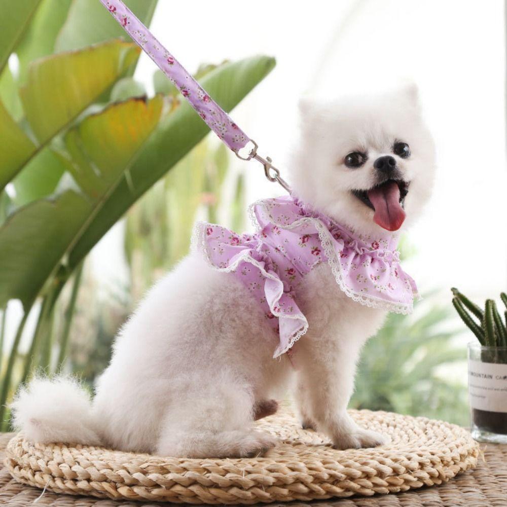 Kawaii Dog Harness Leash Set Floral Design Pet Chest Strap Pet Vest Style Harness  Training Use