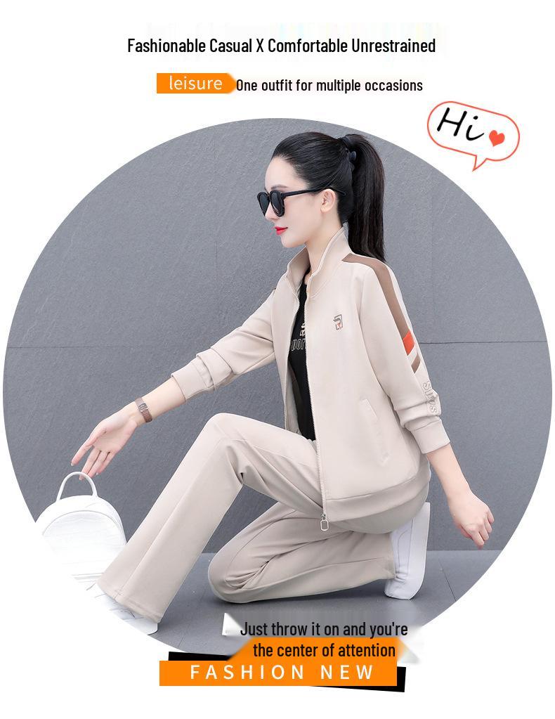 Woodpecker Casual Sportswear Three-Piece Autumn 2025 Fashionable Cardigan Set for Middle-Aged Women