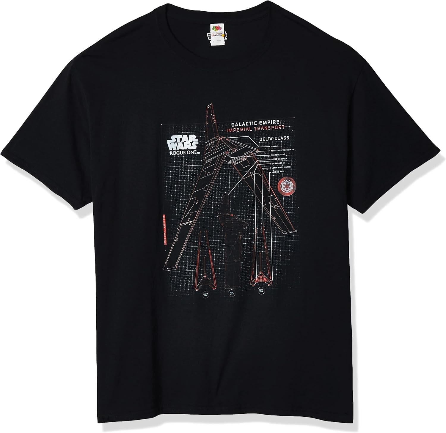 Мужская футболка Star Wars Rogue One Схема Имперского Шаттла Графическая футболка XXXXXL чёрный