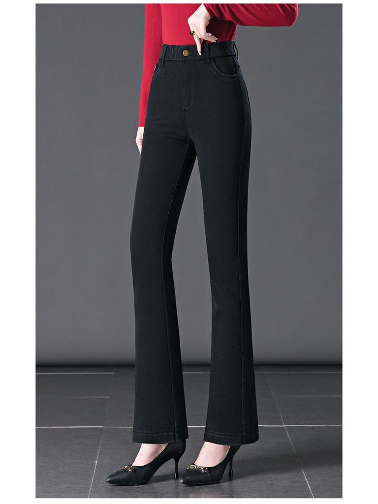 Women's 2024 Fleece-Lined Snowflake Flare Jeans - Plus Size, Elastic Waist, Winter Style