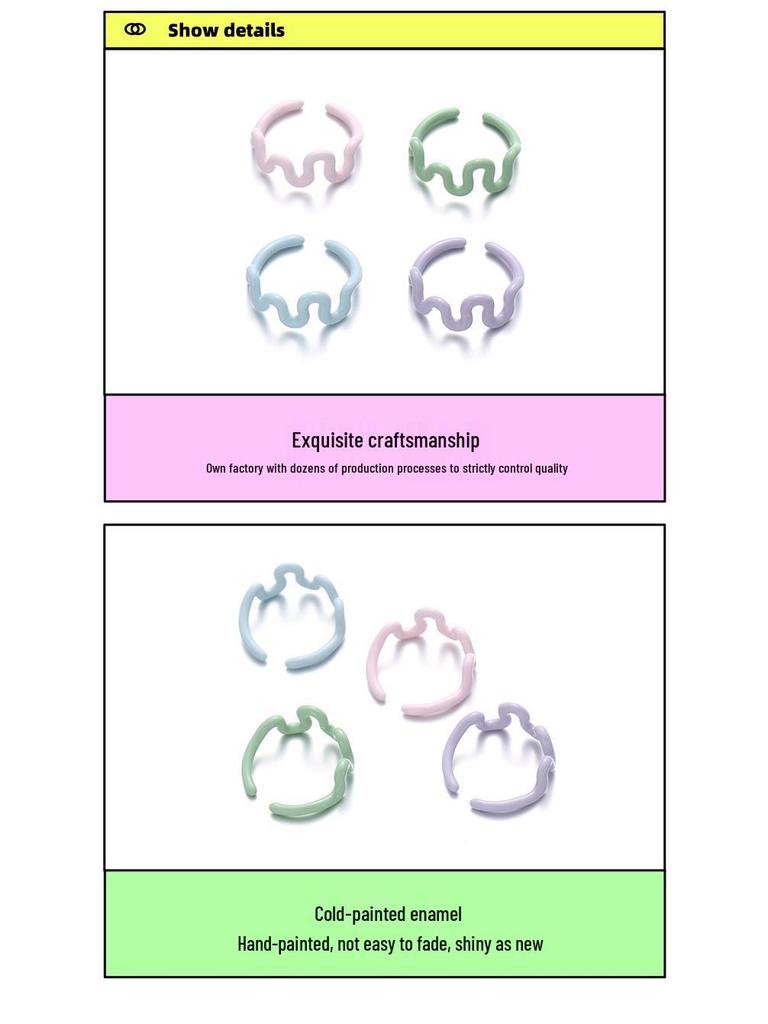 YOK Simple Curved Macaron Color Open Ring for Women