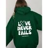 Women'S Shoulder Sleeve Fleece Sweater Plain Letter Print Kangaroo Pocket Drawstring Print Hoodie
