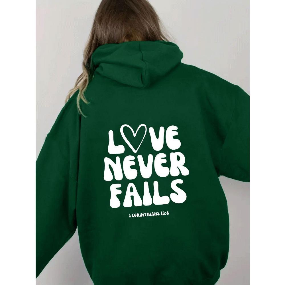Women'S Shoulder Sleeve Fleece Sweater Plain Letter Print Kangaroo Pocket Drawstring Print Hoodie