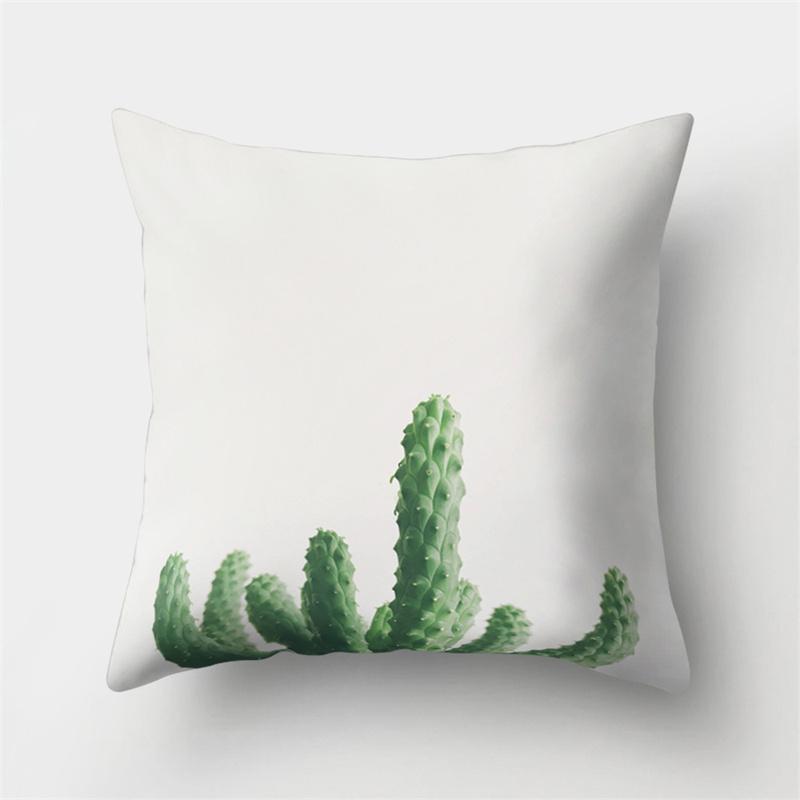 Green Cactus Leaf Plant Pink Flower Potted Plant Cushion Pillow Cover Sofa Bedroom Decorative Pillow Cover