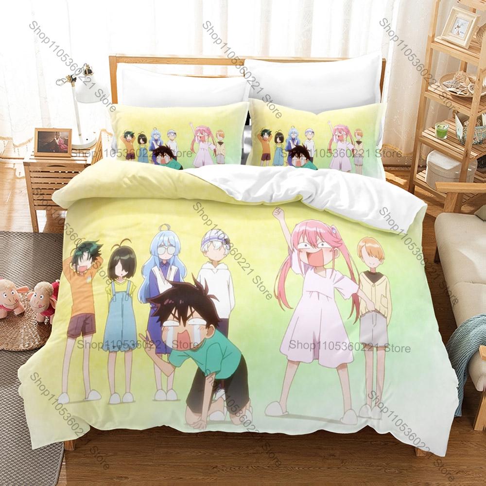 Cool Cute Shiunji Siblings Character Print 3 In 1 Quilt Cover Set With Two Pillowcases Japanese Manga Style Bedroom Home Decorat
