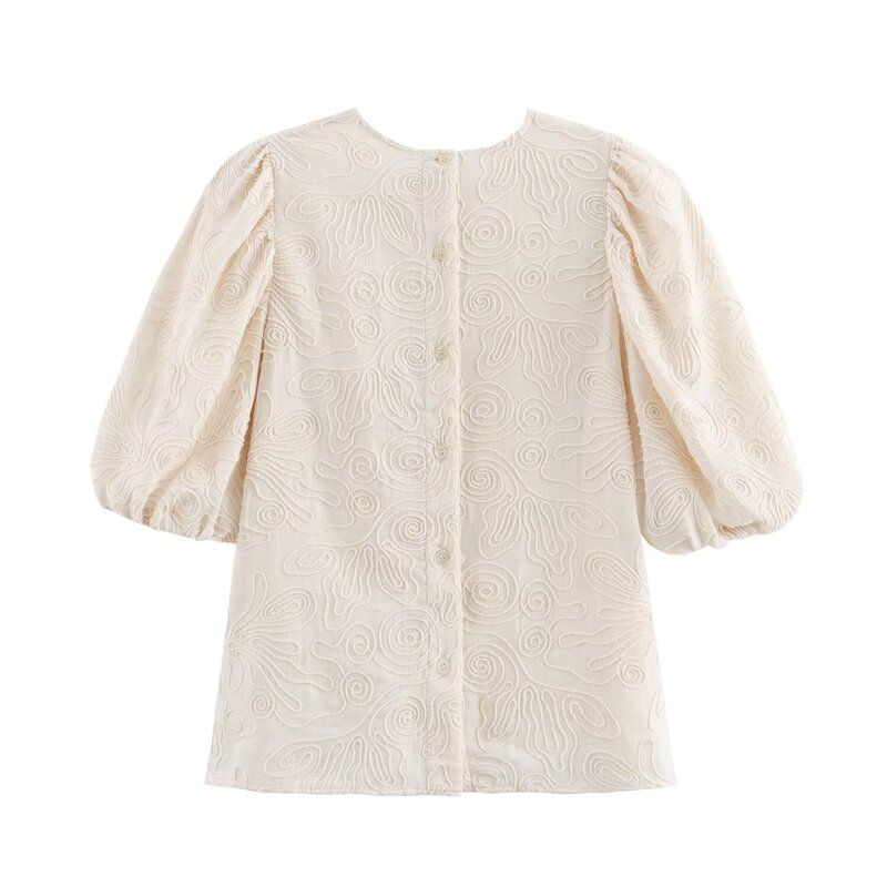 Fashion Style 2024 Summer New Arrival Women's round Neck All-Matching Slimming Embroidered Shirt Mid Waist Wide Leg Pants 4437245