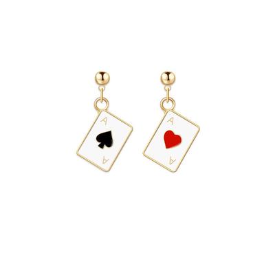 Creative Poker Ace Drop Earrings Hearts Spades Cards Asymmetry Mini Dangle Earrings Gifts For Women Girls Jewelry Unique Design