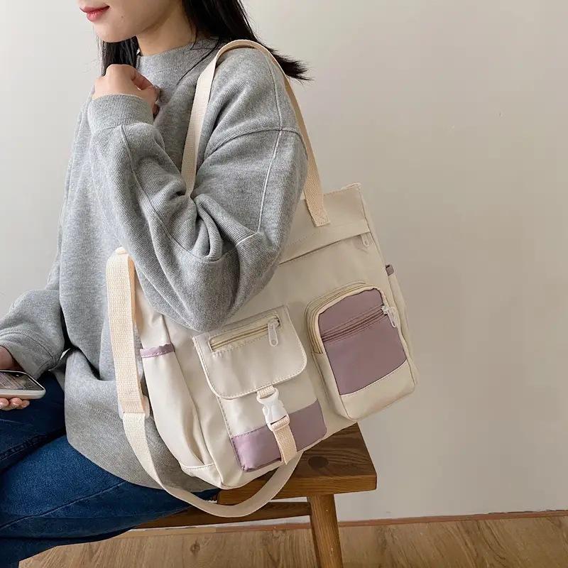 Ulzzng college style antique sense of art and art versatile girl student contrasting color large capacity shoulder bag