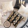 Short Plush Golden Leaf Sofa Cushion Cover, Retro Light Luxury Living Room Bedside Pillow Cover, Hot Stamping Pillow Cover