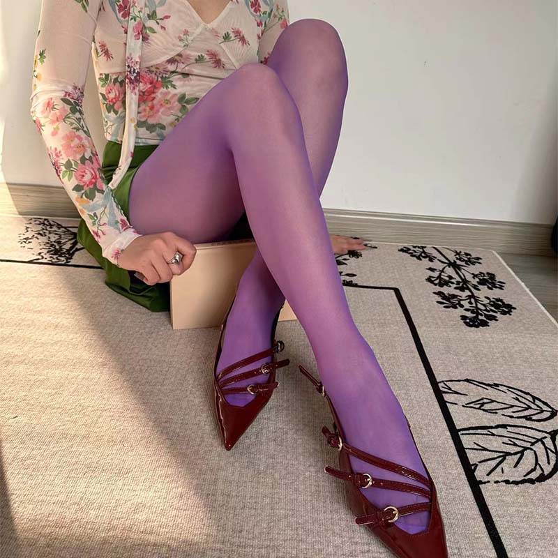 Spring Summer Sexy Transparent Stockings For Women  New Candy Color Velvet Ultra Thin Sheer Tights Y2K Stretchy Pantyhose