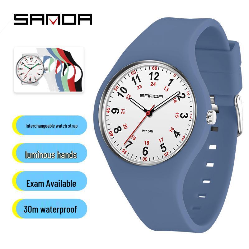 SANDA Lightweight Children's Luminous Waterproof Silicone Quartz Watch - New Model, Ideal for Exams and Casual Wear.