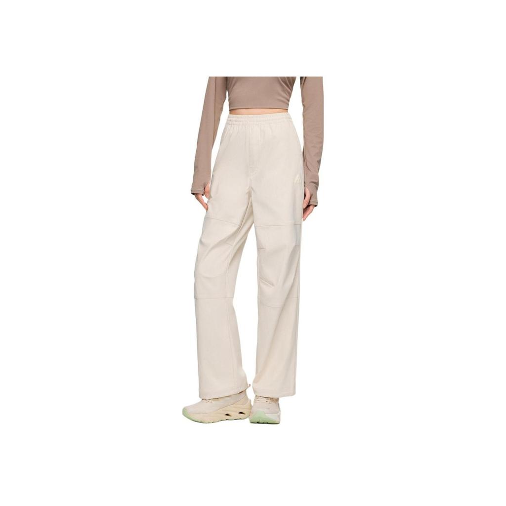 Anta Training Series Solid Color Mid Waist Water Resistant Two Way Stretch Straight Leg Casual Pants Women Pants Sandy-Gray 962417501-1