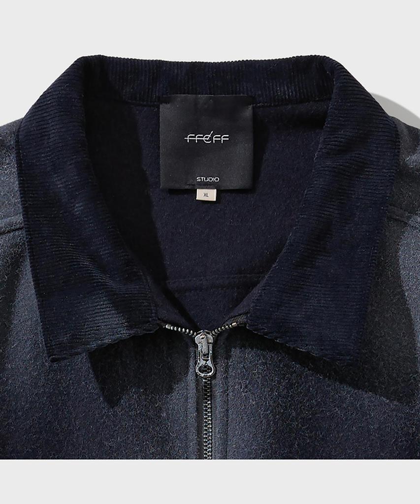 Ffeff Studio Vintage Washed Wool Half Zip-Up Jacket (Navy)