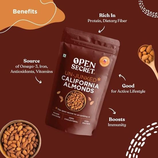 Open Secret Almonds | 900g | Dry Fruits, Badam, California Almonds, Organic Almonds, Badam Giri, Rich in Fiber (Pack of 1)