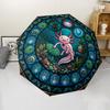 Axolotl Glass Window pattern umbrella, portable and foldable design, 8 ribs, a casual accessory for Halloween, Christmas, and birthday gifts.
