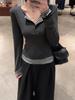 Women's Striped Patchwork Faux Two-Piece Long-Sleeve Shirt - 2025 Autumn Korean Style Slimming Base Layer