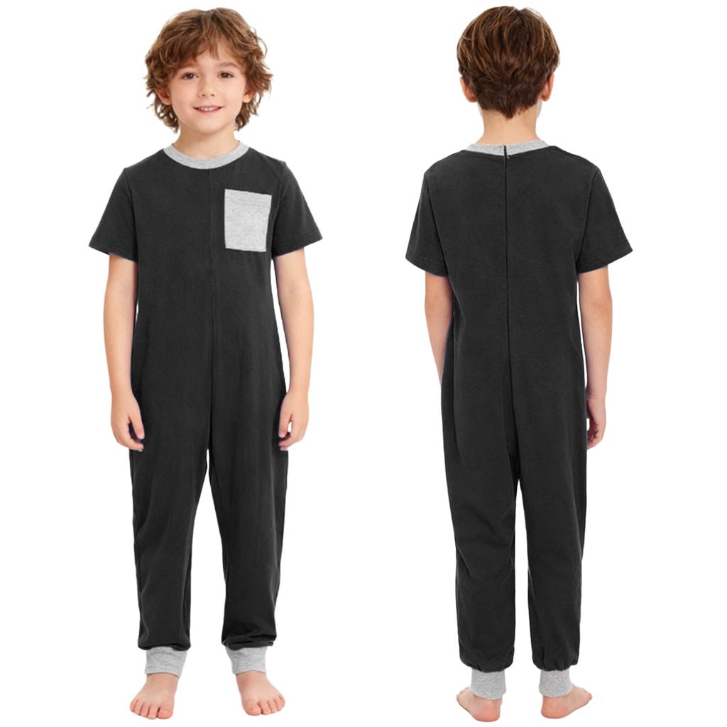 Unisex Kids Adaptive Clothing Jumpsuit Back Invisible Zipper for Easy Dressing Contrast Color with Pocket