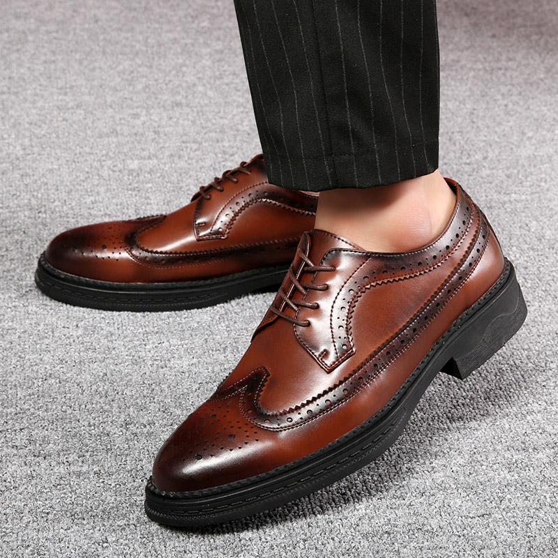 Men's Business Formal Dress Shoes Thick Sole Oxford Leather Shoes British Style Casual Wedding Shoes for Groom Groomsmen Office