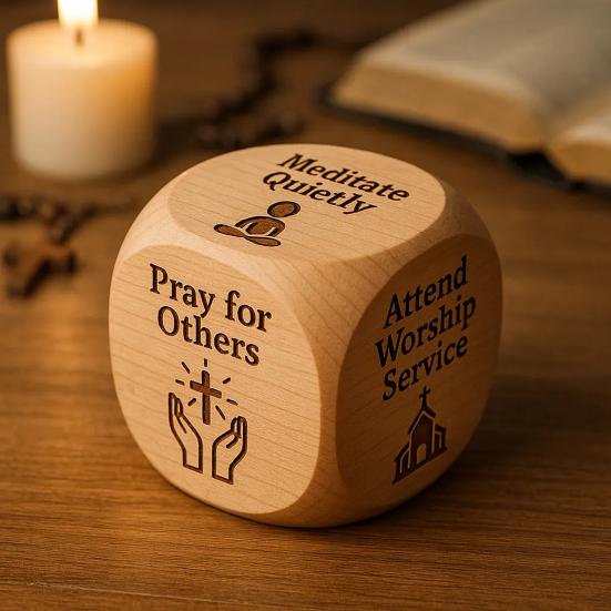 Christian Prayer Dice Handmade Wooden 6-Sided Decision Dice with Faith Engravings