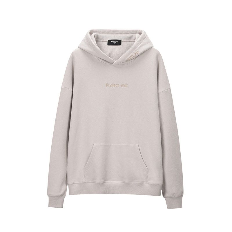 Black of Exit National Trend Basic Embroidered Loose Hooded Sweatshirt for Men and Women High Street Design Fleece Hoodie