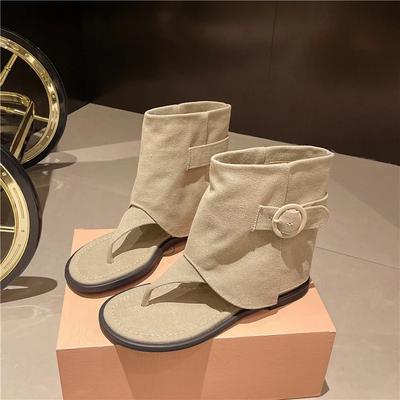 Sandales plates en toile Pantalons Bottes Sandales pour femmes Bottines Été 2025 Nouveauté Plates Ouvertes Creuses Bottes Cool