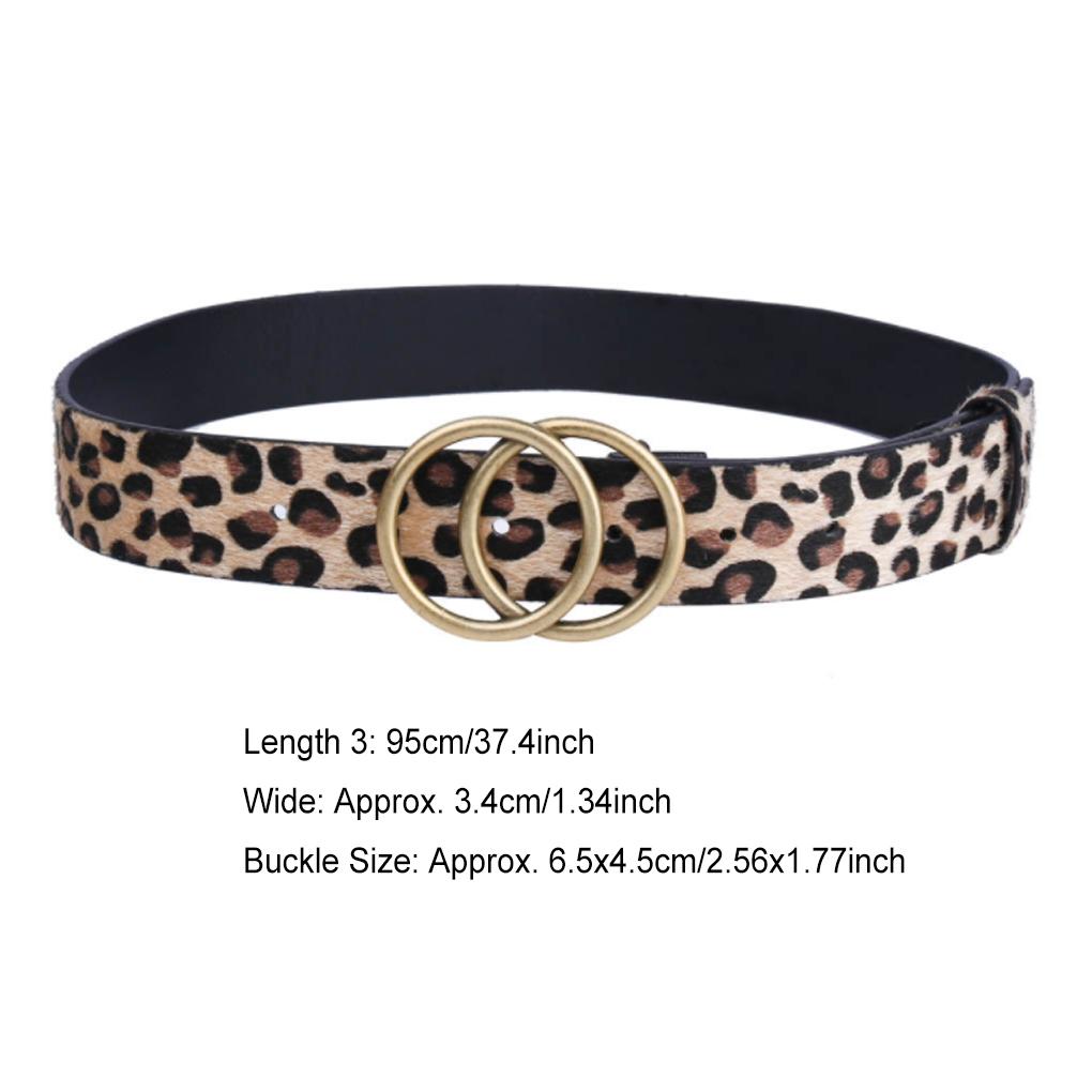Waist Band Leopard Print with Double Ring Buckle Wide Faux Leather Straps Valentines Day Fashion Accessory Belts for Women