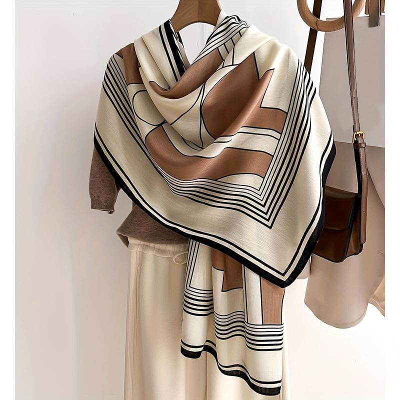Stylish Striped Scarf Thin Breathable Soft Cozy Shawl Elegant Style Contrast Color Windproof Scarf For Women